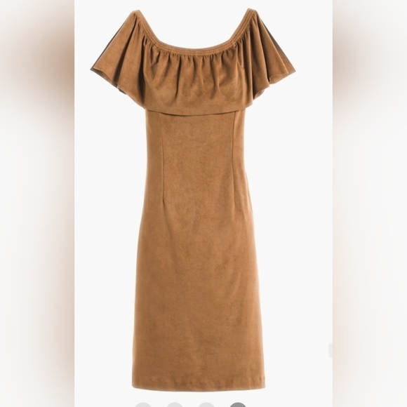 Chico's Faux-Suede Off Shoulder Fall Midi Dress, Sz XL/16 - Picture 1 of 11